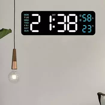9-дюймовые большие цифровые настенные часы с недельным дисплеем температуры и влажности с автоматической затемнением и питанием от USB, настольные часы с повтором, 12/24 ч, летнее время, электронный светодиодный будильник Acrylic розовый
