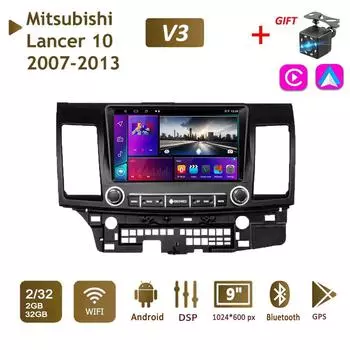 9-дюймовый автомобильный радиоприемник 2 + 32 ГБ для Mitsubishi Lancer 10 2007-2013 WIFI 2 DIN-Android Auto-Carplay-Gps