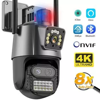 9-мегапиксельная IP-камера с тремя объективами EU, WIFI, 4K HD, двойной экран, PTZ-камера с автоматическим отслеживанием, камера видеонаблюдения, 4-мегапиксельная P2P-камера видеонаблюдения iCSee