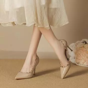 9 pointed thin heel high heels women s bag head side empty high heel sandals women s sexy rivet single shoes are not tired 34 чёрный