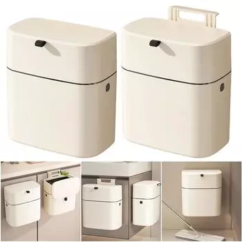 9L Counter Bins with Lid Wall Mounted Waste Garbage Bin Punching-free Food Waste Container Litter Holder for Cabinet Under Sink