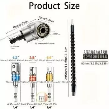 9pcs Flexible Drill Bit Extension Set Angle Drill Adapter Flexible Shaft Extension Bit Attachment Screwdriver Bit Kit Tools common