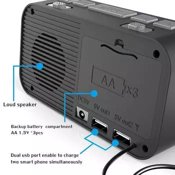 A1 Цифровой будильник DAB DAB FM-радио LED дисплей Двойной USB-порт для зарядки QDE
