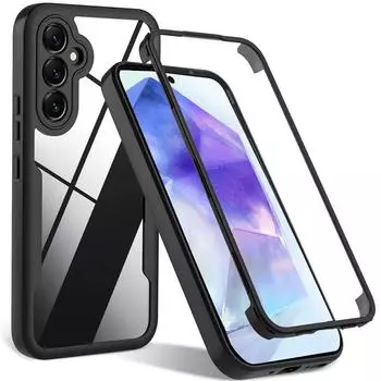 A55 A35 A25 A15 A05S чехол 360 двусторонние прозрачные чехлы для телефонов для Samsung Galaxy A05 A05S A15 A25 A35 A55 5G S24 Ultra Plus крышка экрана объектива камеры For Samsung Galaxy A25 5G чёрный