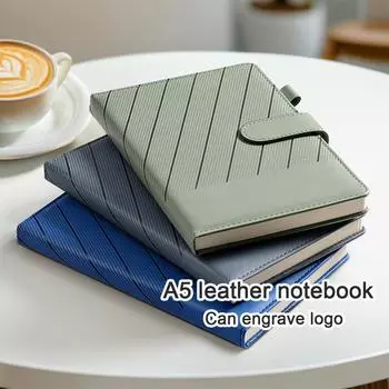A5 Thick Leather Student Notebook, Buckle Office Notepad, Business Meeting Record Book, Travel Record Log, Diary A5