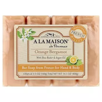 A La Maison de Provence, Hand and Body Solid Soap, Orange Bergamot, 4-pack, 100g (3.5oz) each