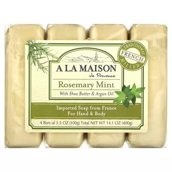 A La Maison de Provence, мыло для рук и тела, розмарин и мята, 4 упаковки, 100 г (3,5 унции) каждый