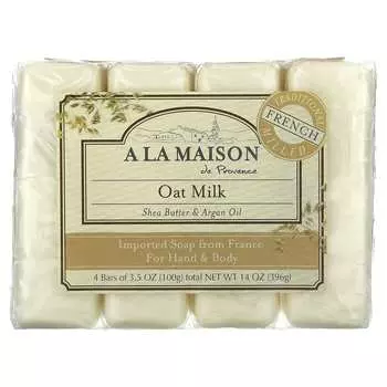 A La Maison de Provence, мыло для рук и тела, овсяное молочко, 4 упаковки, 100 г (3,5 унции) каждый