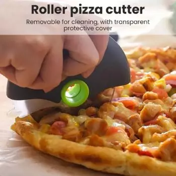 A new type of pizza knife with a protective hand cover, detachable drum protective hand cutter, stainless steel pastry cutter красный