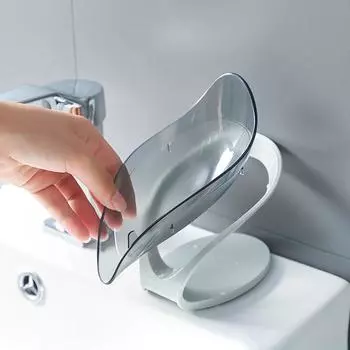 A Non-slip Drain Soap Box Bathroom Soap Rack Leaf-shaped Dish Soap Kitchen Sponge Soap Box Storage Container Bathroom Aisle серый