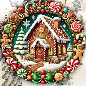 A round iron sign waterproof non-fading corrosion-resistant heat-resistant and cold-resistant, a festive candy paradise-themed чёрный