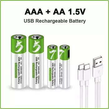 AA + AAA USB аккумуляторная батарея 1,5 В AA 2600 МВтч/AAA 750 МВтч литий-ионные аккумуляторы для игрушек, часов, MP3-плеер, термометр + кабель TYPE-C 1AAA AA and 1cable