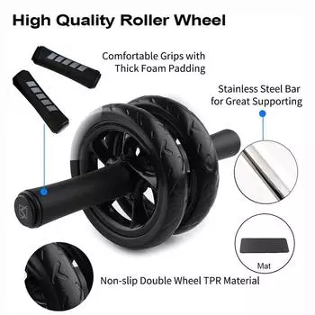 AB Roller Wheel для AB Roller Тренировочное оборудование AB Roller AB Roller с наколенником AB Roller Wheel с лентами сопротивления AB Roller Workout чёрный