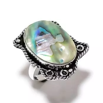 Abalone Shell Gemstone Handmade 925 Sterling Silver Jewelry Ring Size 8.5 n9Z96