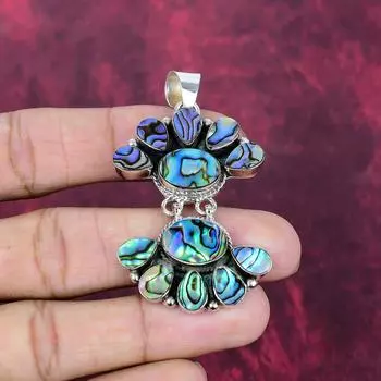 Abalone Shell Handmade Gemstone Jewelry, 925 Solid Sterling Silver Pendant Antique Jewelry 2.44 Inches