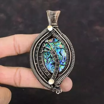 Abalone Shell Pendant Copper Wire Wrapped Handmade Pendant Original Gemstone Pendant Copper Wire Jewelry Latest Design Pendant Gift For Wife
