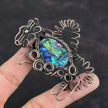 Abalone Shell Pendant Copper Wire Wrapped Rabbit Pendant Natural Gemstone Jewelry Handmade Designer Pendant Copper Wire Jewelry Gift For Him