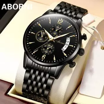 ABORNI Watch Calendar Многофункциональные светящиеся в темноте водонепроницаемые часы Мужские кварцевые часы
