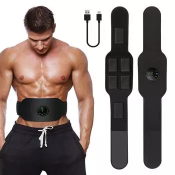 ABS Trainer Электрический вибрационный тонизирующий пояс EMS Стимулятор мышц живота Перезаряжаемый тренажер для похудения и сжигания жира унисекс чёрный