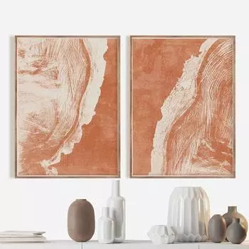 Abstract Beige Orange Seascape Boho Canvas Prints Painting Wall Art Pictures Neutral Posters for Living Room Home Decoration 21x30cm No Framed