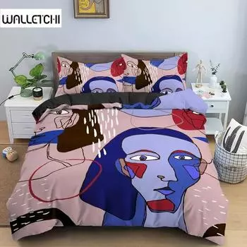 Abstract Duvet Cover Set Abstract Art Style Polyester Comforter Cover with Pillowcase King Full Size for Boys Girls Bedding Set EU Single 135x200cm