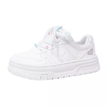 Academy style simple little white shoes thick sole high value low top board shoes rainbow lace up daily women s single shoes 35