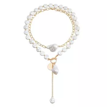 Accessories Baroque Special-Shaped Pearl Pendant Collarbone Chain Women S Retro Design Double-Layer Necklace Jewelry