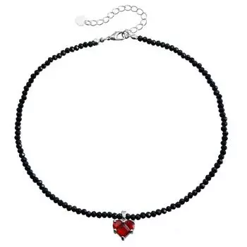 Accessories, Black Crystal Beaded Neck Chain Necklace, Red Love Zircon Pendant Necklace For Women