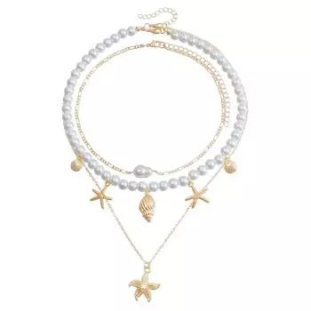 Accessories Bohemian Beach Beaded Necklace Pearl Starfish Shell Vintage Holiday Necklace