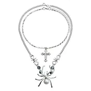 Accessories Diablo Spider Cross Pendant Collarbone Chain Spice Girl Removable Stackable Wear Double Necklace