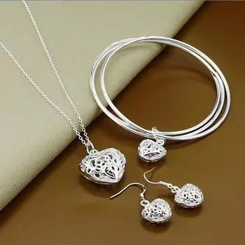 Accessories Exquisite Ball Net Heart Necklace Earrings Bracelet, Set T128