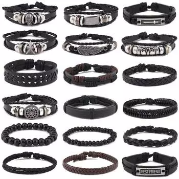 Accessories Fashion Street Hip Hop Bracelet 18 Pieces Punk Jewelry Set Bracelet Men s чёрный