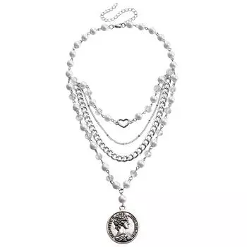 Accessories, Multi-Layer Love Imitation Pearl Round Brand Necklace Women, Retro Beaded Necklace Choker