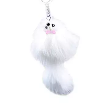 Accessory Best Quality Cat Shaped Real Handbag Charm Fluffy Gift Key Chain Key Ring Car Bag Pendant белый