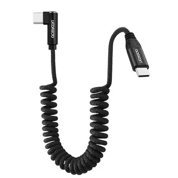 aceyoon USB C cable thin coil type extend single side L-shape Type Max 100W fast charging Recommended for stretching up to 1M L type 90 degrees