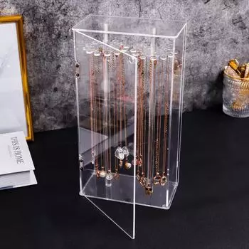 Акриловая вращающаяся подставка для ожерелий с 24 крючками, органайзер для подвесок, пыленепроницаемая шкатулка для ювелирных изделий ZM827 прозрачный