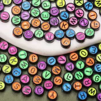 Acrylic 6.5mm Jewelry Making Beaded Material Letter Colored Round 50pcs Loose Beads Fashion Keychain Bracelet For Necklace Pendant Accessories Style 1
