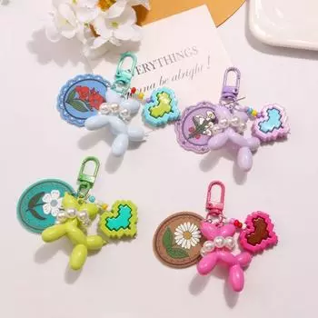 Acrylic Bow Key Ring Pearl Bag Charms Creative Balloon Puppy Keychain Women blue-style1