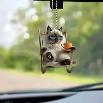 Acrylic Cat Keychain Pendant Car Interior Hanging Decor Backpack Charm - 5cm/8cm Cute Kitty Charms with Glow in Dark Eyes 5cm