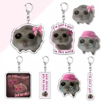 Acrylic Keychains Ring Sad Hamster Bag Accessories Funny Pendant Keyring 1