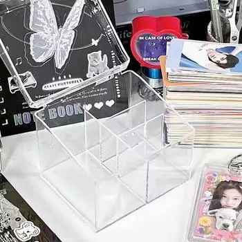 Acrylic Postcards Stickers Storage Box Rectangular Box Translucent Box Packing Box Dustproof Durable Strong Jewelry Storage Case double grid