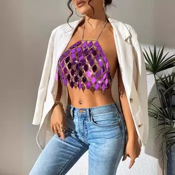 Acrylic summer new backless hand-spliced acrylic top one size fits all фиолетовый