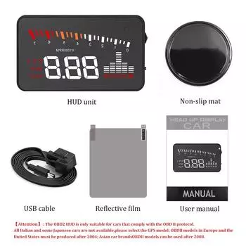 AD X5 OBD2 Head Up Display HUD Автомобильный спидометр Скорость Тахометр Температура воды Напряжение Автопроектор Дисплей Измеритель оборотов в минуту
