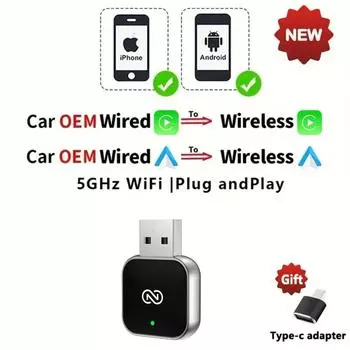 Адаптер 2 в 1 беспроводной CarPlay Android Auto Smart Dongle Автомобильные интеллектуальные системы AI Smart Box для iPhone Android телефона