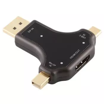 Адаптер 3 в 1 D63A DisplayPort + Mini DP + UCB-C / Type-C Male на HDMI Female
