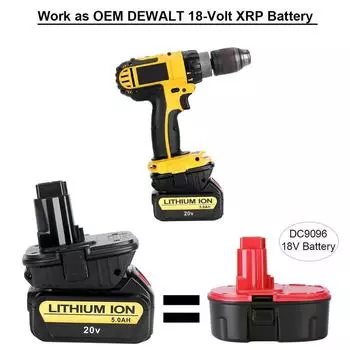 Адаптер аккумулятора 20 В DCA1820 для инструментов Dewalt 18 В, конвертер литиевой батареи Dewalt 20 В для Dewalt 18 В чёрный