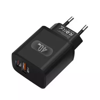 Адаптер быстрой зарядки USB-C 40 Вт PD Сетевой блок зарядки PD QC 4.0 PPS Двухпортовое зарядное устройство Type-C для iPhone Samsung Xiaomi oppo vivo Black