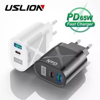 Адаптер быстрой зарядки USB-C PD 65 Вт для ноутбука MacBook Pro, быстрое зарядное устройство типа C для iPhone 13, 12, 11 Pro Max, iPad, Huawei, Xiaomi, Samsung US белый