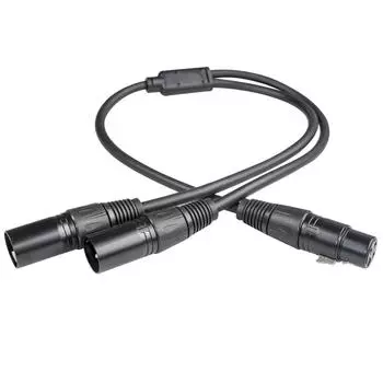 Adapter cable from a 3-pin xlr connector (female) to two 2-pin (male) with a y-shape branch, 0.5 meters long