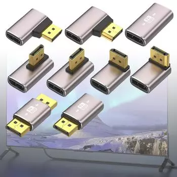 Адаптер DisplayPort 1.4 8K, позолоченный адаптер 90 градусов, угловой DisplayPort, вертикальные разъемы «папа-мама» J